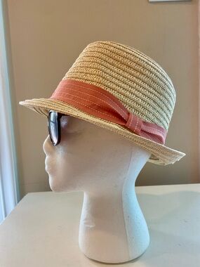 NWT $55 Scala Fedora Hat Pink Gross Grain Ribbon Detail Toyo Straw Sun Hat New